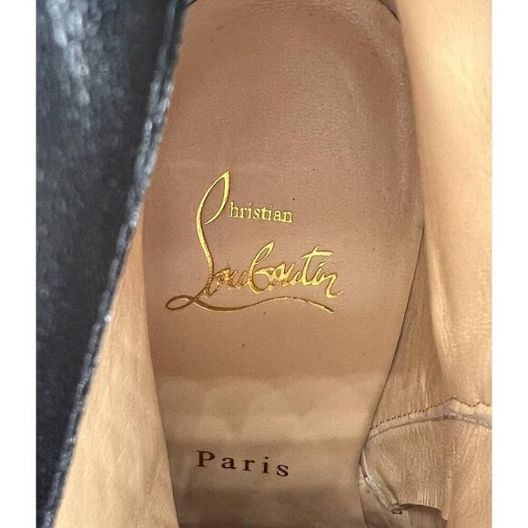 Christian Louboutin Black and Gold Sequin Ankle Boots - Picture 7 of 9